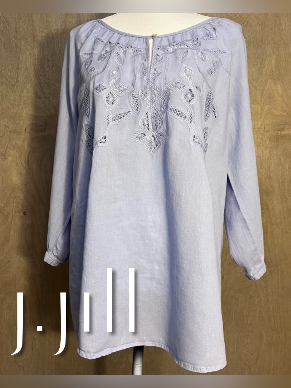 J. Jill Periwinkle Blue Linen Embroidered Eyelet Lace Blouse Top M